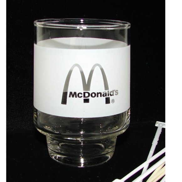 Vtg McDonalds Drink/Juice GLASS, Arch Logo, Frosted & Clear Glass + Stir Sticks - Picture 3 of 7
